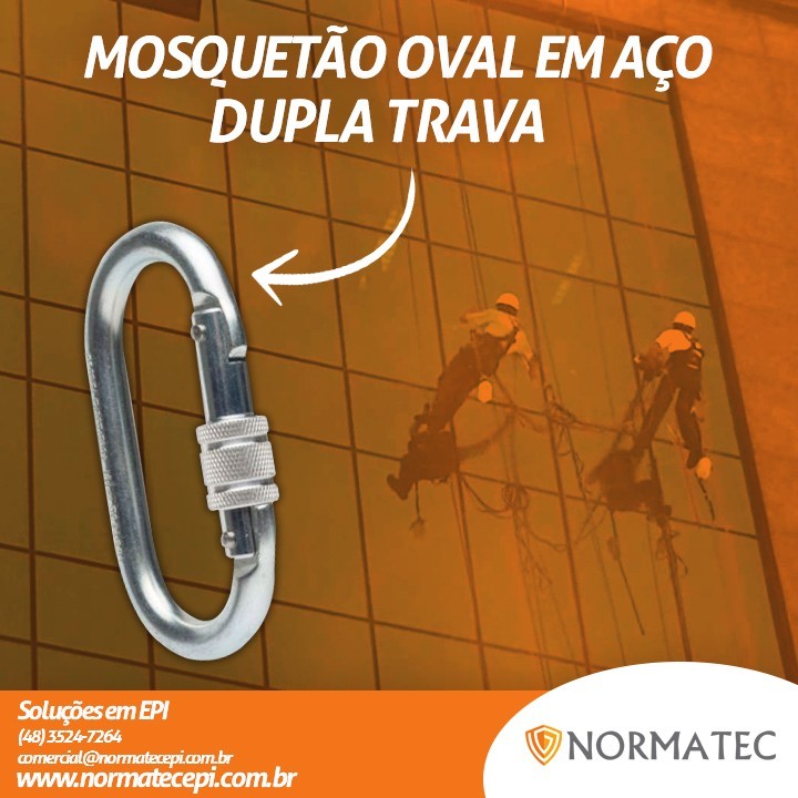 MOSQUETÃO OVAL EM AÇO DUPLA TRAVA
